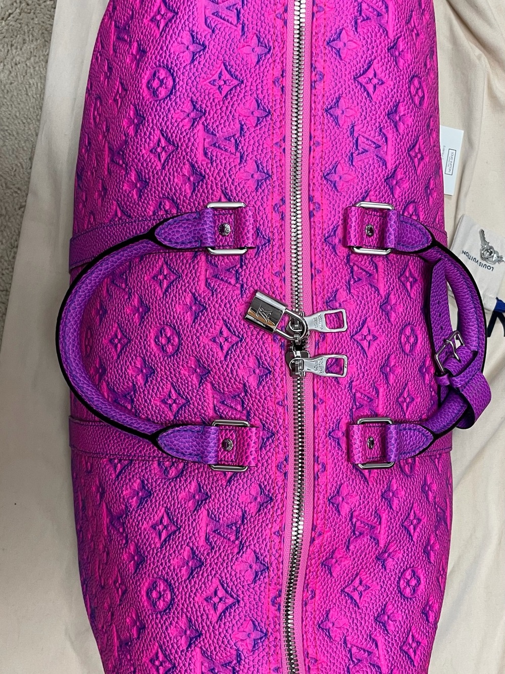 Louis Vuitton Fuchsia and Purple Monogram Keepall Travel Bag - Picture 6 of 15